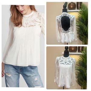Express Crochet Off-White Open Back Blouse Medium